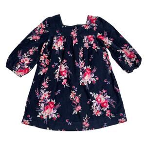 Baby GAP Toddler Girl Corduroy Floral Dress Navy Blue Pink 3T NWT Long Sleeve